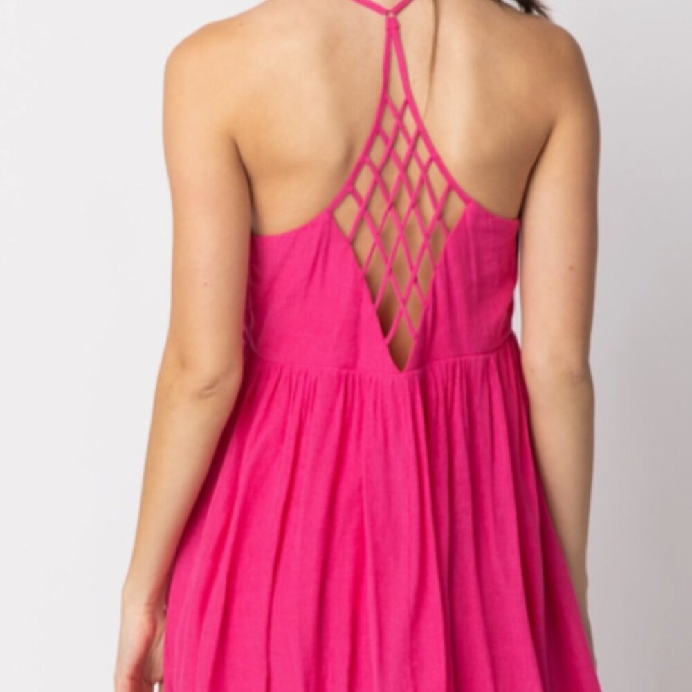 Woven Lattice Open Back Mini Dress